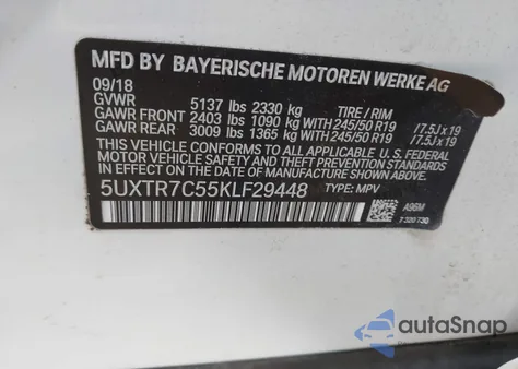 2019 BMW X3 Sdrive30I from USA, damaged, VIN 5UXTR7C55KLF29448